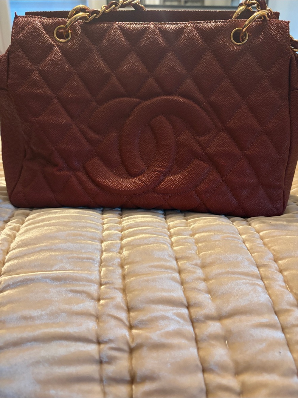 Quilted Burgundy Chain-Handle Shoulder Bag